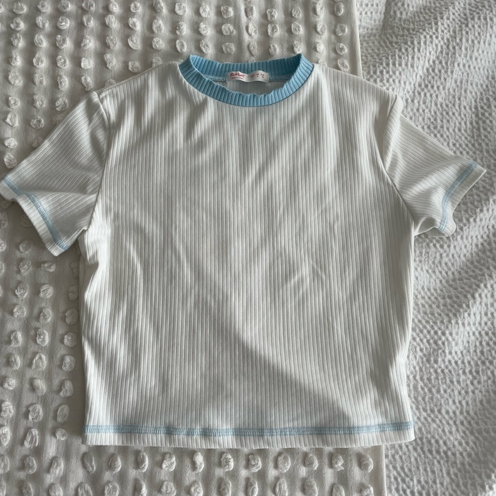 Blue and white crop top